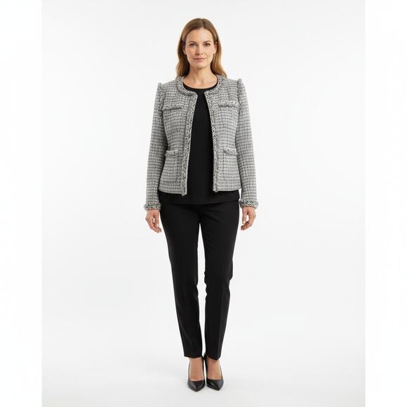 J. Crew Black White Silver Tweed Jacket Fringed Trim Four Pockets Classic 4 - Picture 10 of 10